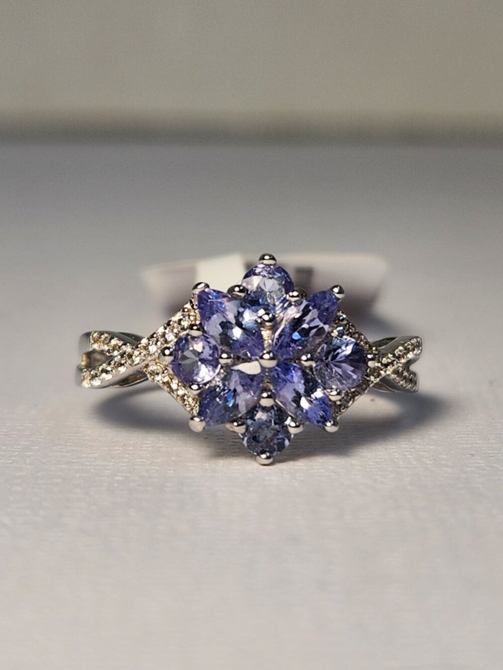 NWT VTG Blue Violet Natural Tanzanite White Zircon .95ctw Floral 925 Ring Sz 7